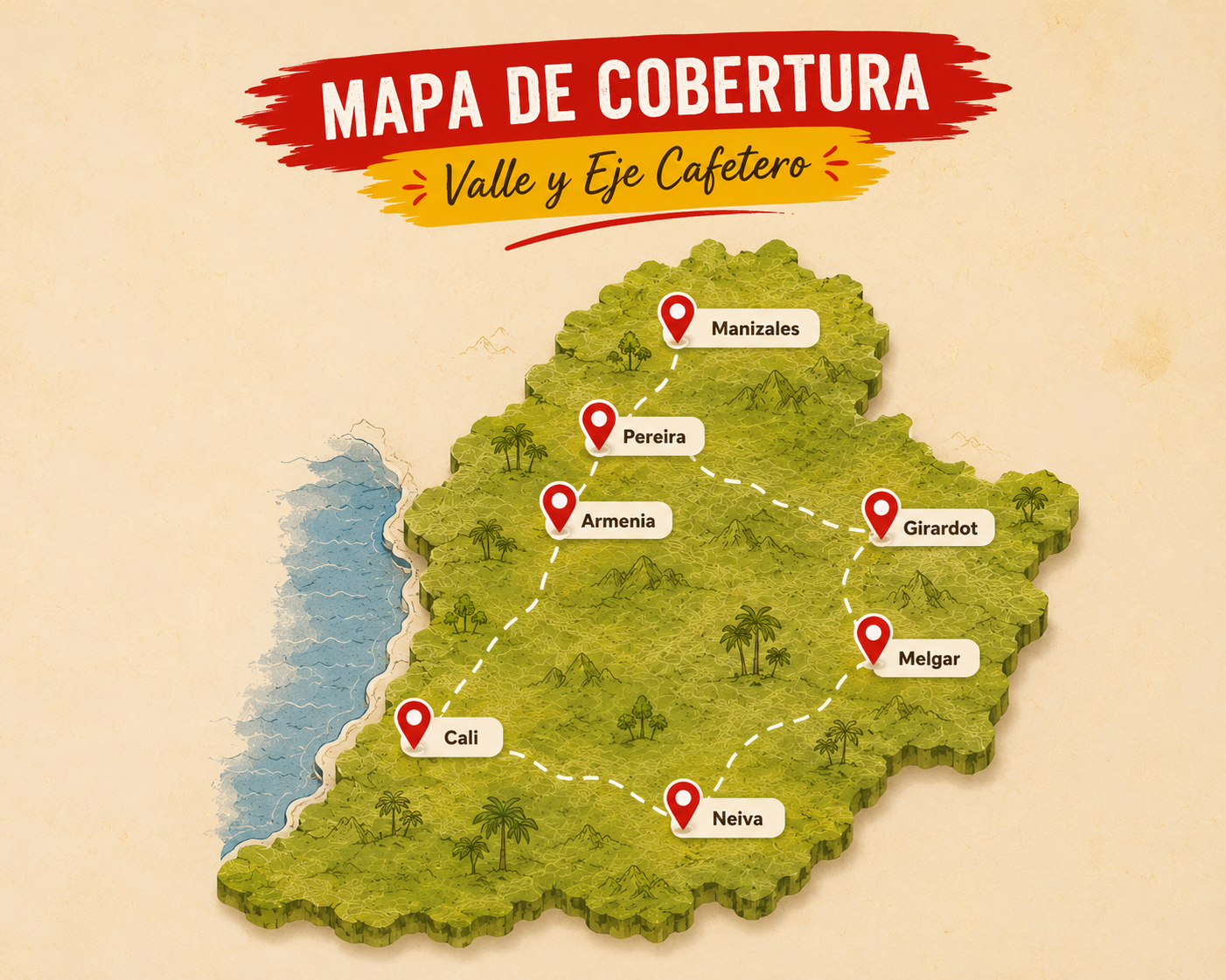 Mapa de cobertura Donde Leo - Valle y Eje Cafetero